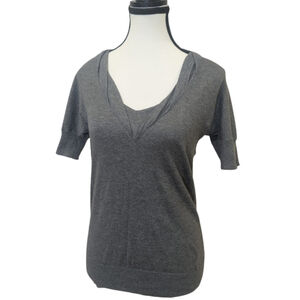 Banana Republic Cotton V-Neck Short Sleeve Sweater Gray XS Minimalist Classic